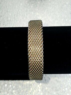 Vintage 925 Sterling Silver Bracelet Mesh Adjustable Cuff 59 Gr Makers Mark